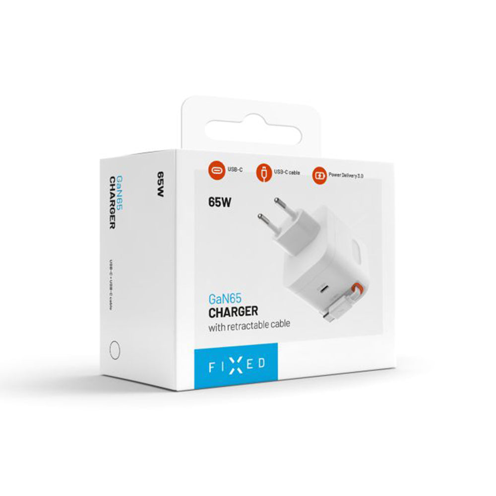 Mrežni punjač s USB-C kabelom Fixed, 65W, 3.25A, 1 x USB-C, Crni