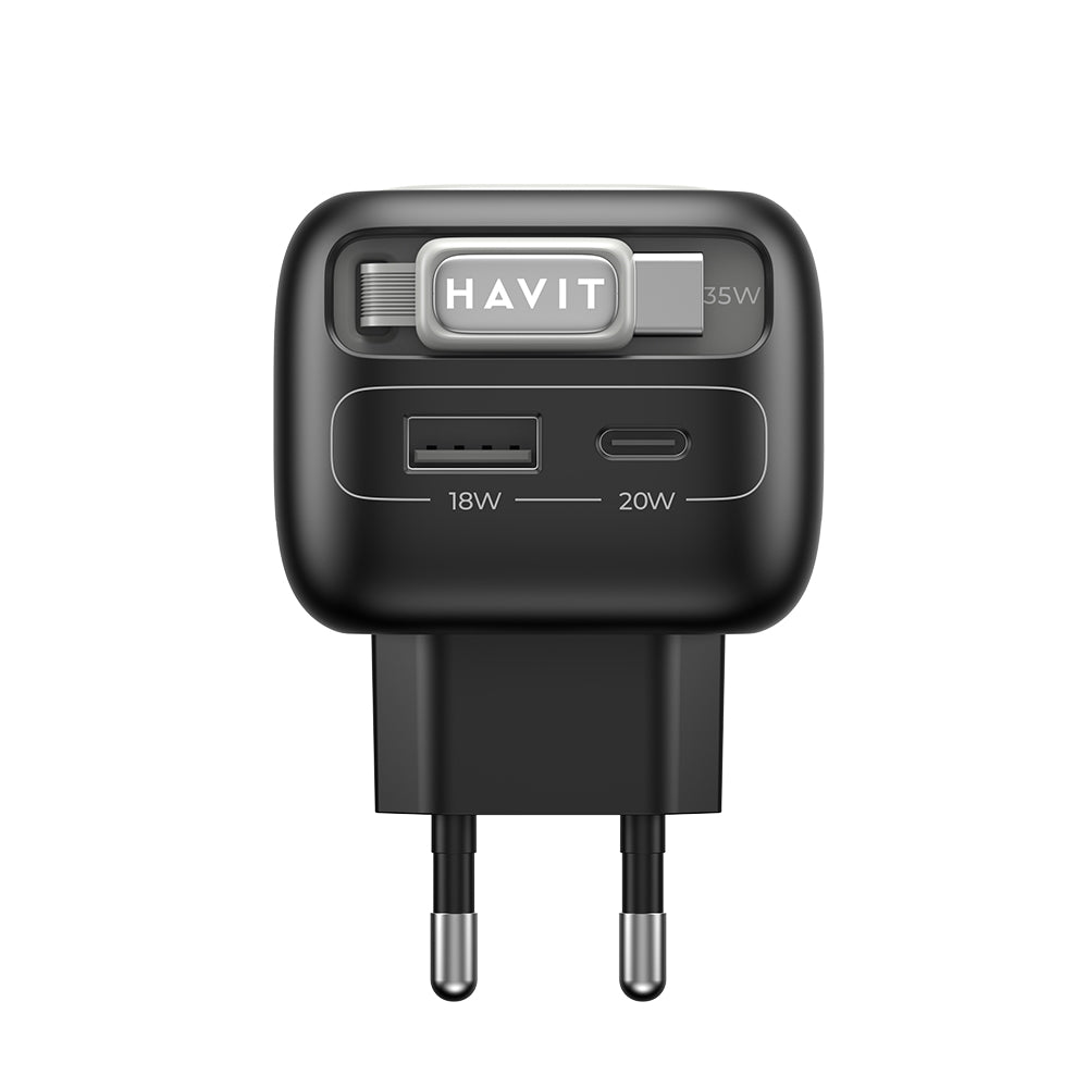 Punjač za mrežu s USB-C kabelom HAVIT UC251, 35W, 3A, 1 x USB-A - 1 x USB-C, Crno Sivi