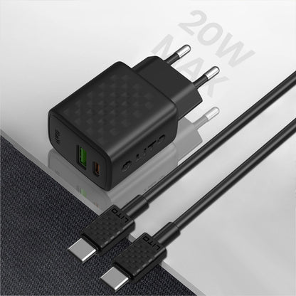 Punjač mreže s USB-C kabelom Lito LC15T, 20W, 3A, 1 x USB-A - 1 x USB-C, Crni