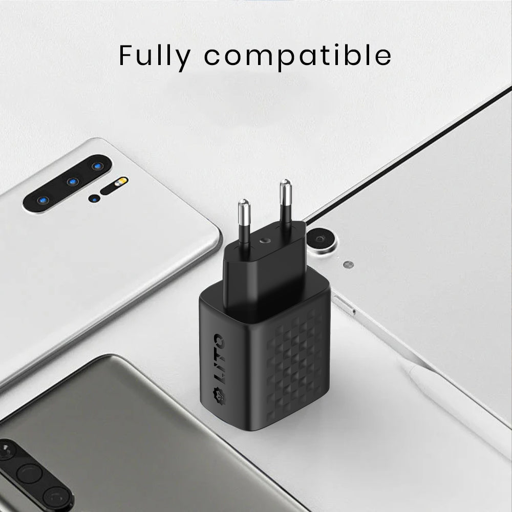 Punjač mreže s USB-C kabelom Lito LC15T, 20W, 3A, 1 x USB-A - 1 x USB-C, Crni
