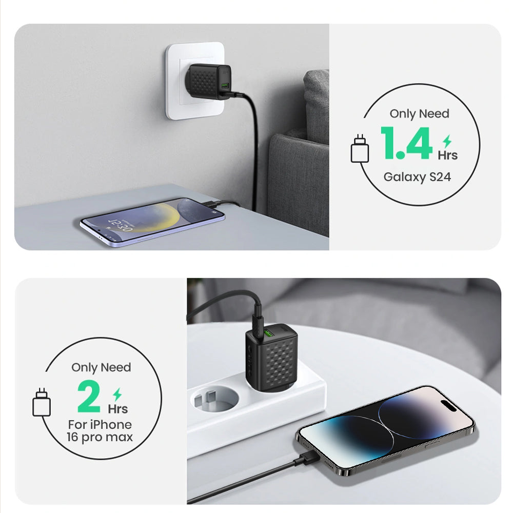 Punjač mreže s USB-C kabelom Lito LC15T, 20W, 3A, 1 x USB-A - 1 x USB-C, Crni