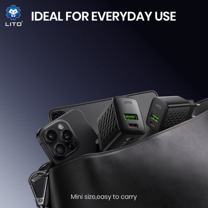 Mrežni punjač s USB-C kabelom Lito LC19T, 30W, 3A, 1 x USB-A - 1 x USB-C, Crni