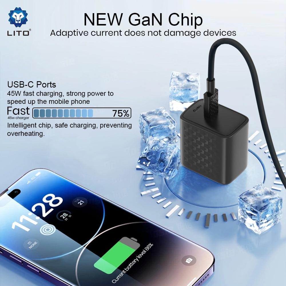 Punjač mreže s USB-C kabelom Lito LC20T, 45W, 3A, 1 x USB-C, Crni