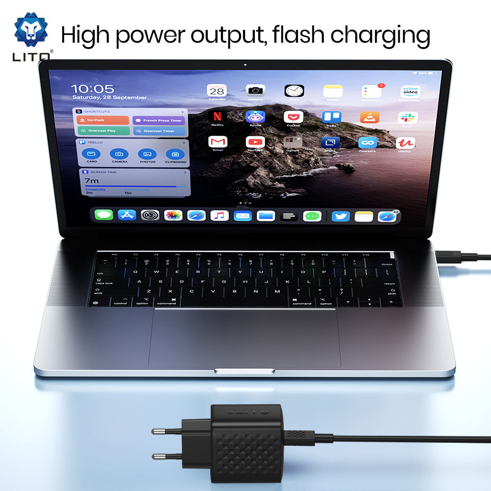 Punjač mreže s USB-C kabelom Lito LC20T, 45W, 3A, 1 x USB-C, Crni