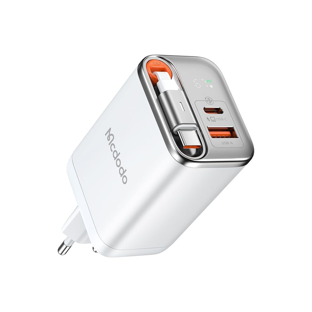 Mrežni punjač s USB-C kabelom McDodo CH-4103 FreeGo Display, 67W, 3.35A, 1 x USB-A - 1 x USB-C, Bijeli