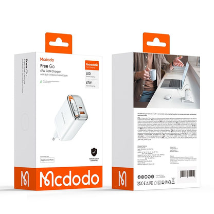 Mrežni punjač s USB-C kabelom McDodo CH-4103 FreeGo Display, 67W, 3.35A, 1 x USB-A - 1 x USB-C, Bijeli