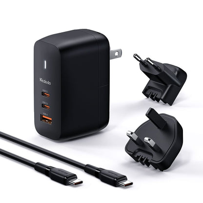 Punjač za mrežu s USB-C kabelom McDodo CH-8442 Mecha Travel, 65W, 5A, 1 x USB-A - 2 x USB-C, Crni