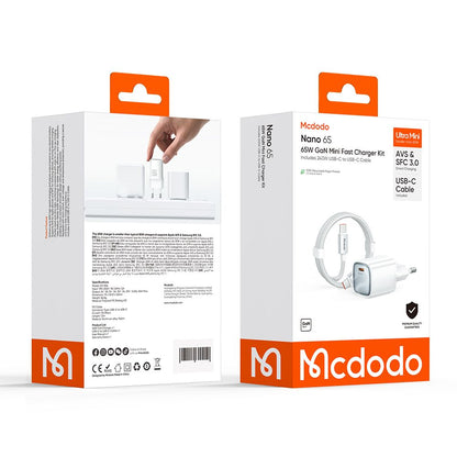 Punjač za mrežu s USB-C kabelom Mcdodo Nano CH-8263, 65W, 3.25A, 1 x USB-C, Bijela