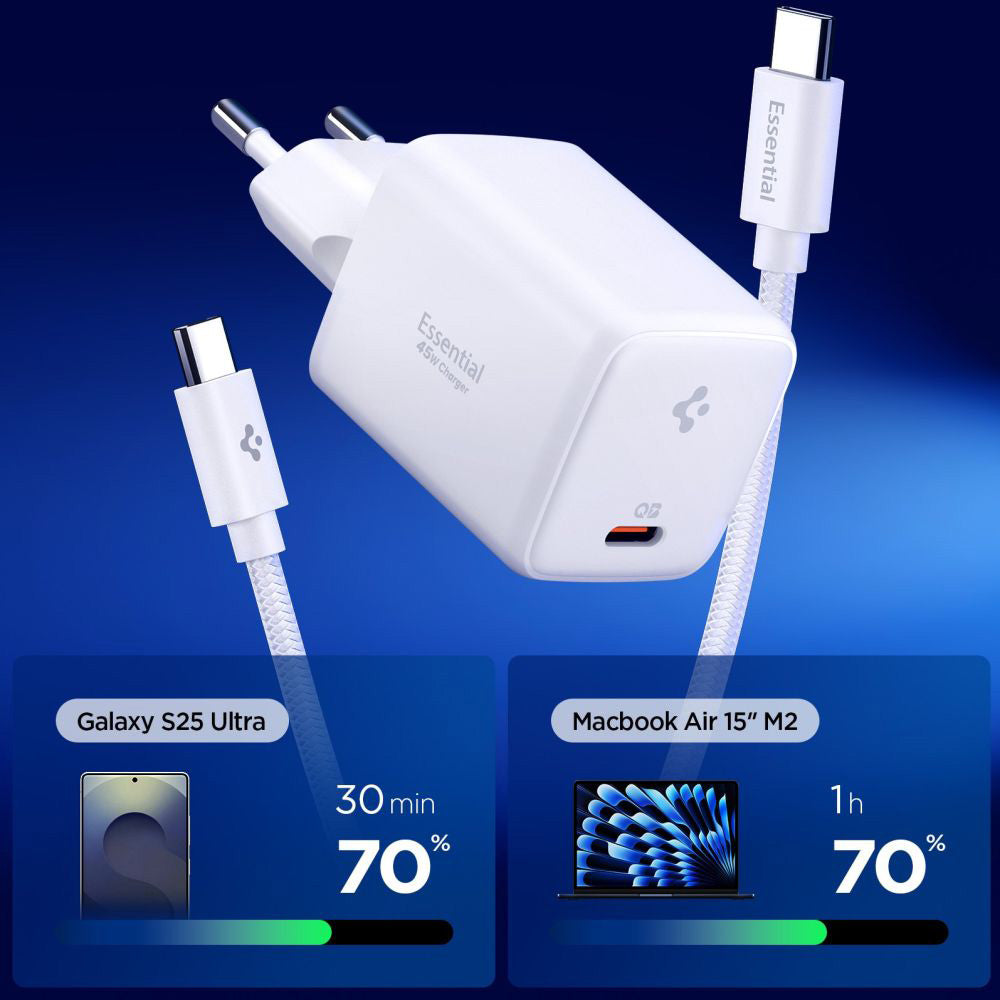 Mrežni punjač sa USB-C kabelom Spigen EE451EU Essential, 45W, 3A, 1 x USB-C, Bijeli ACH09473