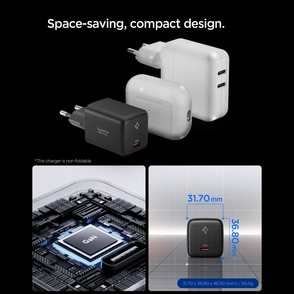 Mrežni punjač sa USB-C kabelom Spigen EE451EU Essential, 45W, 3A, 1 x USB-C, Crni ACH09474
