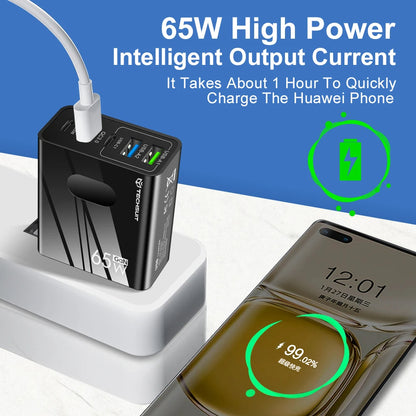 Mrežni punjač s USB-C kabelom Techsuit CHC1 PentaXPower, 25W, 3A, 3 x USB-A - 2 x USB-C, Crni