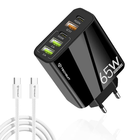 Mrežni punjač s USB-C kabelom Techsuit CHC2 PentaXPower, 20W, 3A, 3 x USB-A - 2 x USB-C, Crni