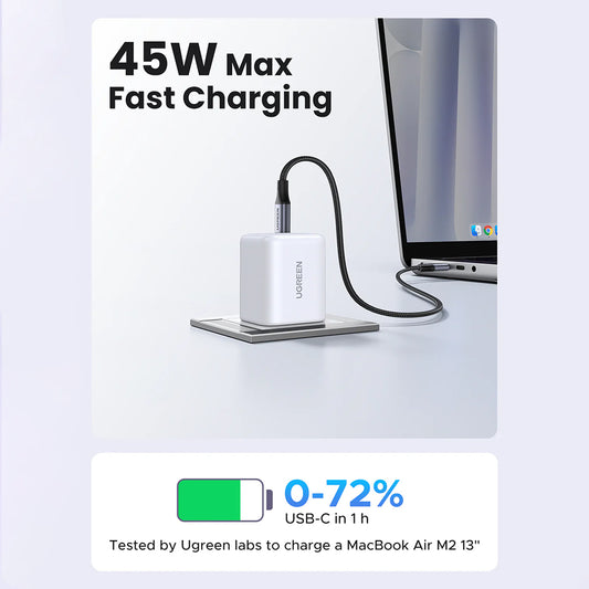 Mrežni punjač s USB-C kabelom UGREEN X524 (65055), 45W, 3A, 1 x USB-C, Bijela