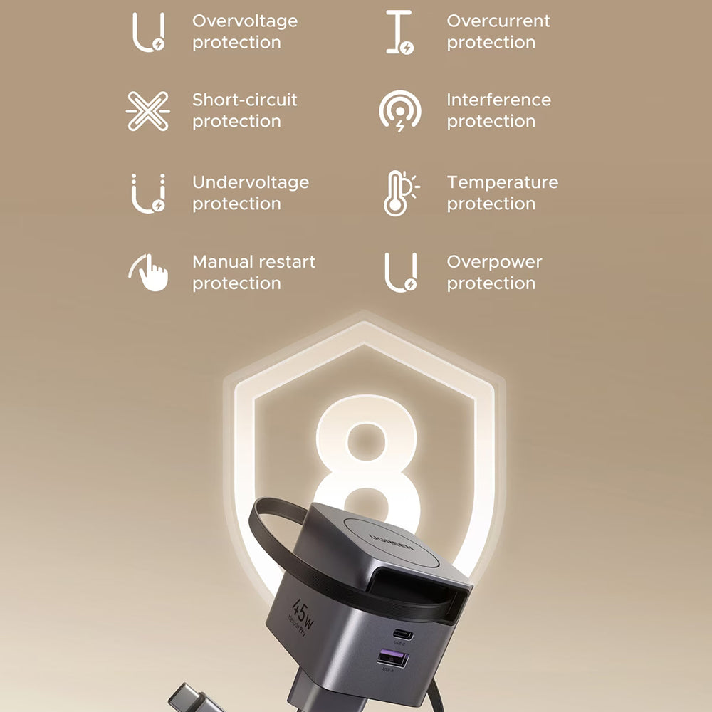 Mrežni punjač s USB-C kabelom UGREEN X614, 45W, 3A, 1 x USB-A - 1 x USB-C, Sivi