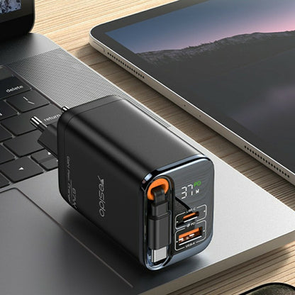 Mrežni punjač s USB-C kabelom Yesido YC100 Display, 67W, 3.35A, 1 x USB-A - 1 x USB-C, Crni