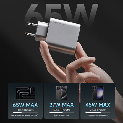 Cuktech mrežni punjač, 65W, 3.25A, 1 x USB-A - 2 x USB-C, Bijeli CUK0A15CEUSL