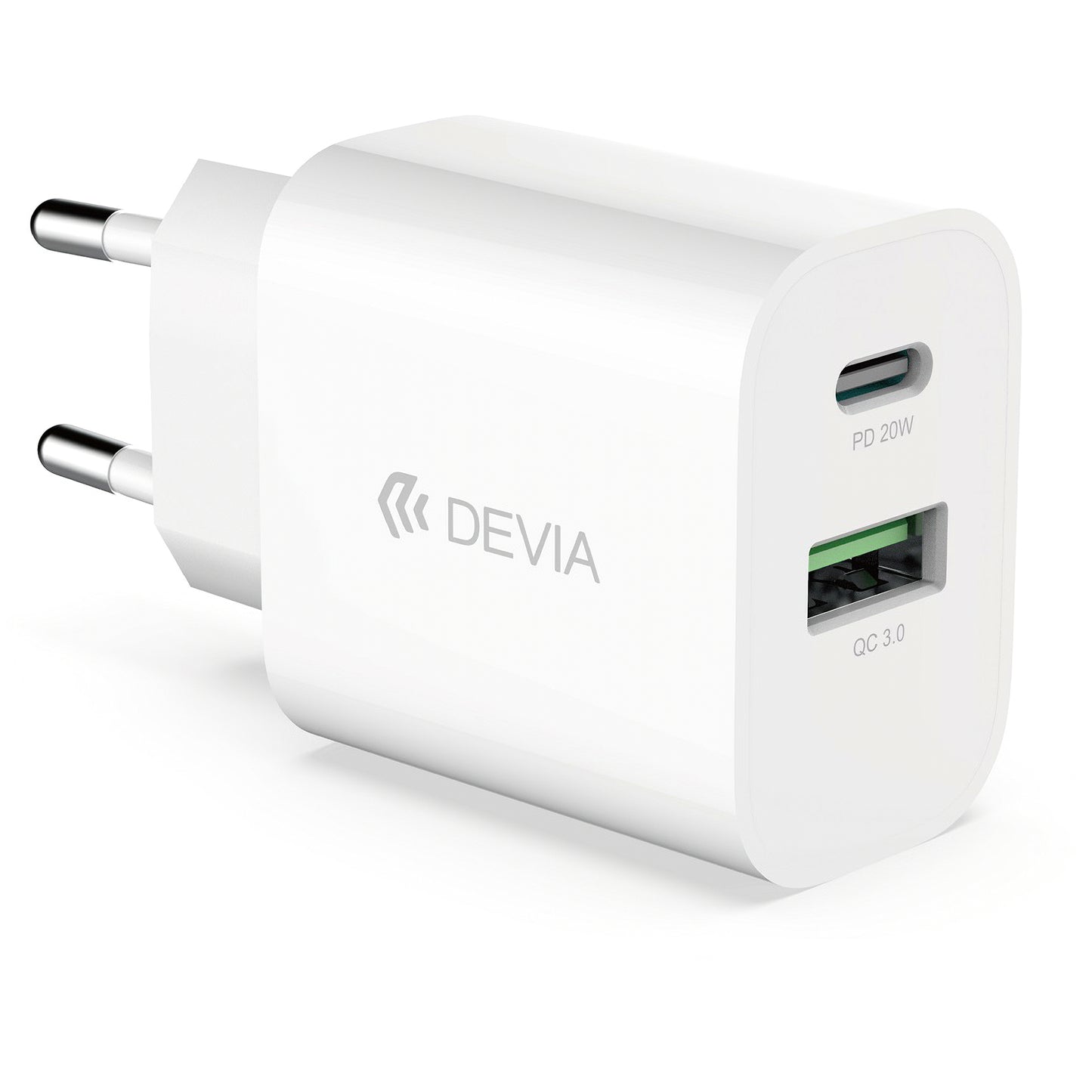 Mrežni punjač DEVIA RLC-389, 20W, 3A, 1 x USB-A - 1 x USB-C, Bijeli