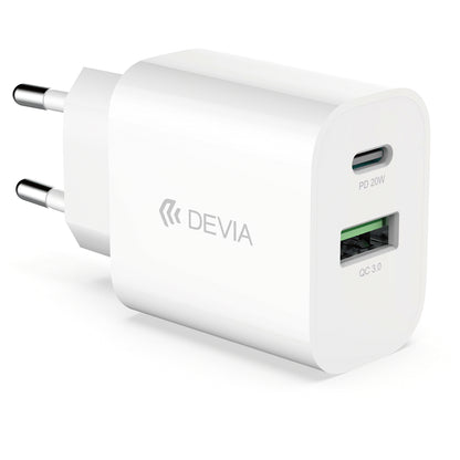 Mrežni punjač DEVIA RLC-389, 20W, 3A, 1 x USB-A - 1 x USB-C, Bijeli