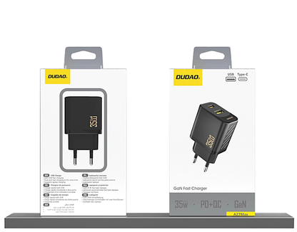 Punjač za mrežu Dudao A27 Max, 35W, 1 x USB-A - 1 x USB-C, Crni