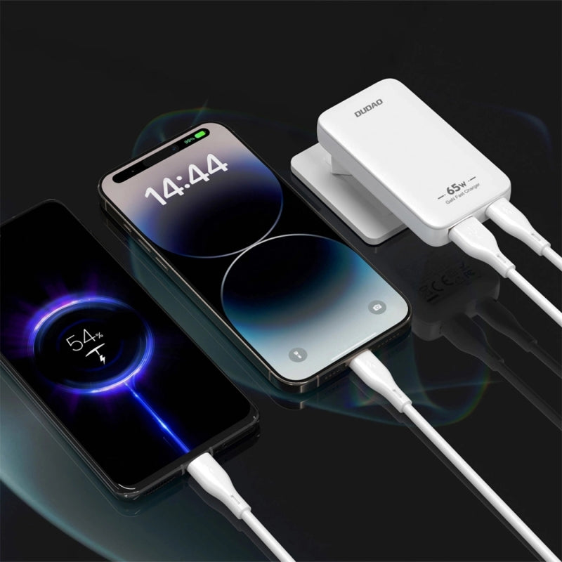 Punjač za mrežu Dudao A65Q Travel, 65W, 3.25A, 1 x USB-A - 1 x USB-C, Bijeli