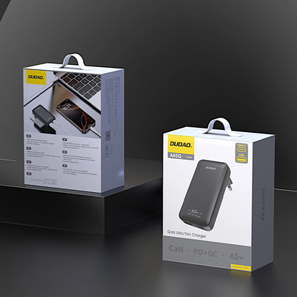 Punjač za mrežu Dudao A65Q Travel, 65W, 3.25A, 1 x USB-A - 1 x USB-C, Crni