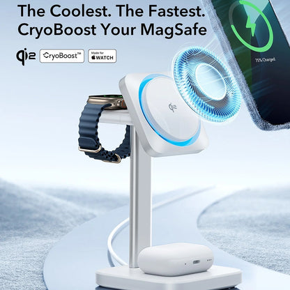 Bežični punjač ESR CryoBoost 3u1, 25W, 1.67A, Crni