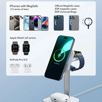 Bežični punjač ESR CryoBoost 3u1, 25W, 1.67A, Crni