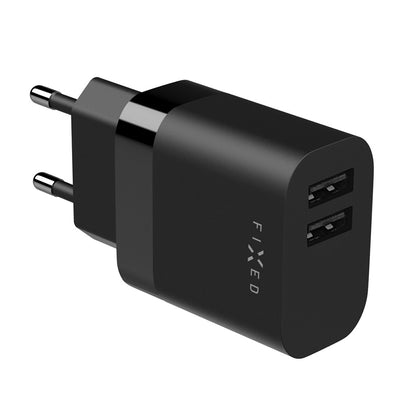 Punjač mreže Fixed, 17W, 3A, 2 x USB-A, Crni