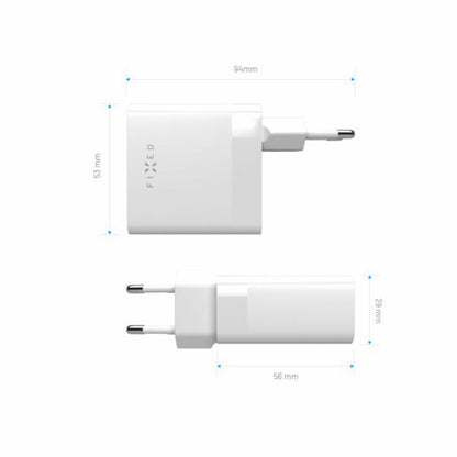Punjač mreže Fixed, 65W, 3.25A, 2 x USB-C, Bijeli