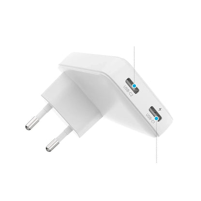 Punjač mreže Fixed Slim, 45W, 3A, 2 x USB-C, Bijeli