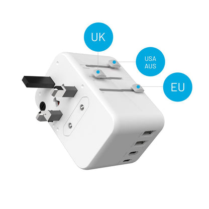 Punjač mreže Fixed Travel, 65W, 3.25A, 2 x USB-A - 3 x USB-C, Bijeli