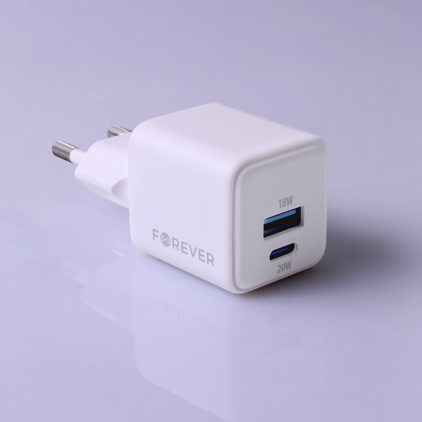 Punjač za mrežu Forever TC-08-20AC, 20W, 3A, 1 x USB-A - 1 x USB-C, Bijeli