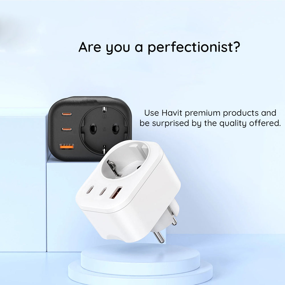 Mrežni punjač HAVIT UC142, 30W, 3A, 1 x USB-A - 2 x USB-C - 1 x Schuko, Crni