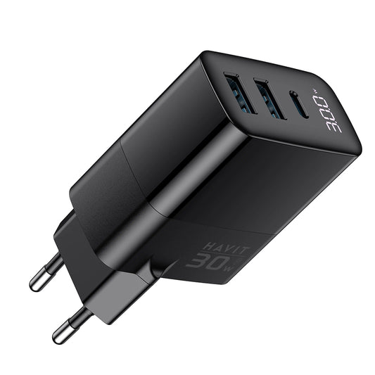 Punjač mreže HAVIT UCLE001, 30W, 3A, 2 x USB-A - 1 x USB-C, Crni