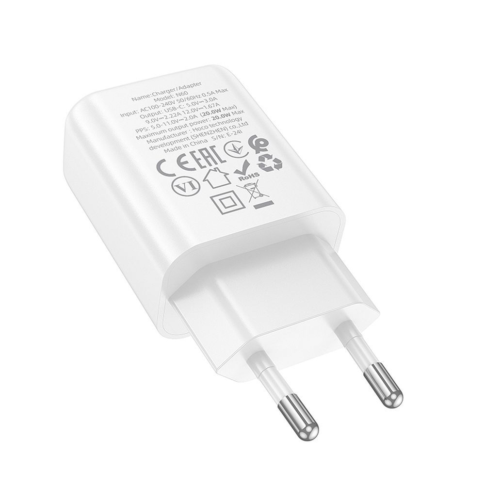 Punjač Mreža HOCO N60, 20W, 3A, 1 x USB-C, Bijeli