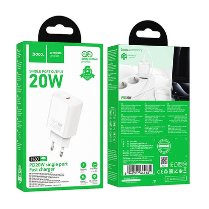 Punjač Mreža HOCO N60, 20W, 3A, 1 x USB-C, Bijeli