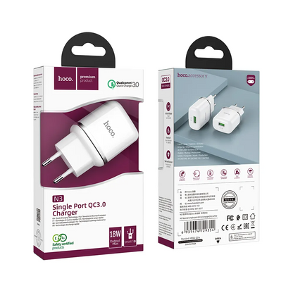 Punjač za mrežu HOCO N3, 18W, 3A, 1 x USB-A, Bijela
