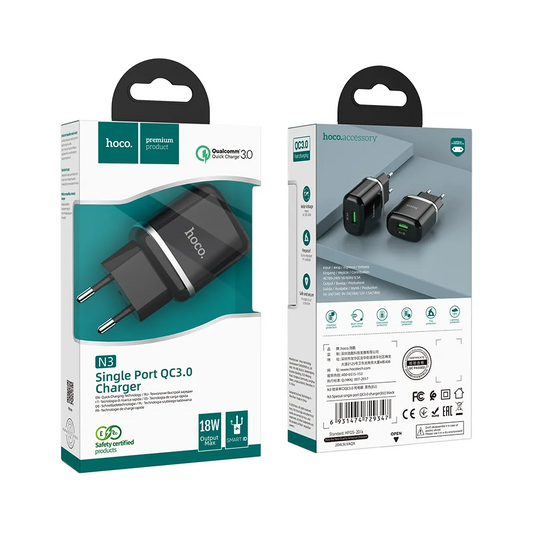 Punjač za mrežu HOCO N3, 18W, 3A, 1 x USB-A, Crni