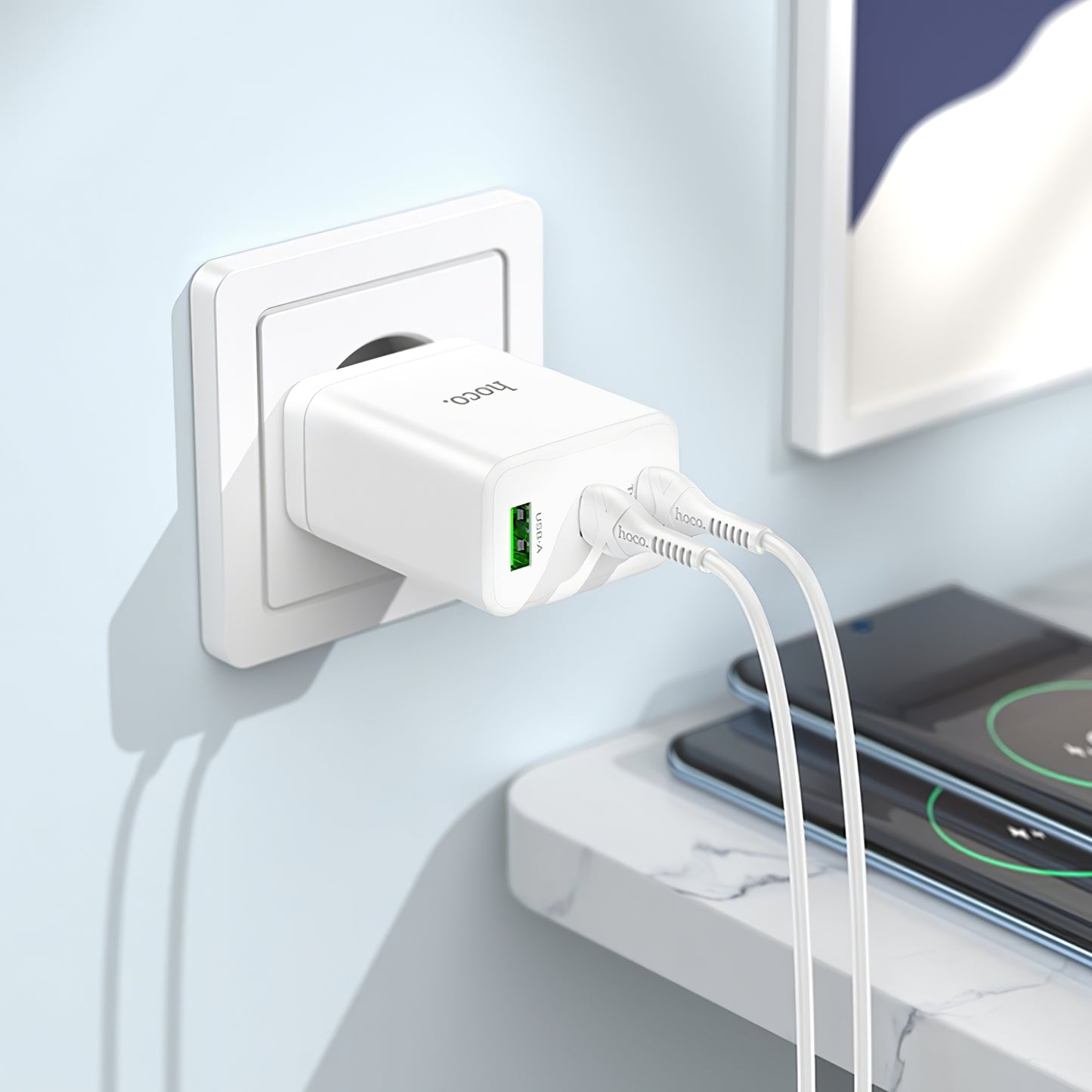 Punjač za mrežu HOCO N33, 35W, 3A, 1 x USB-A - 2 x USB-C, Bijeli