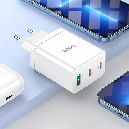 Punjač za mrežu HOCO N33, 35W, 3A, 1 x USB-A - 2 x USB-C, Bijeli