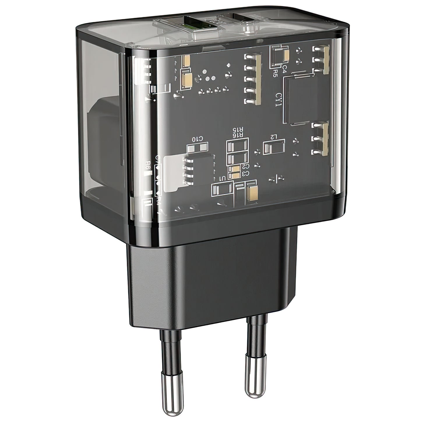 Punjač mreže HOCO N34, 20W, 3A, 1 x USB-A - 1 x USB-C, Transparent