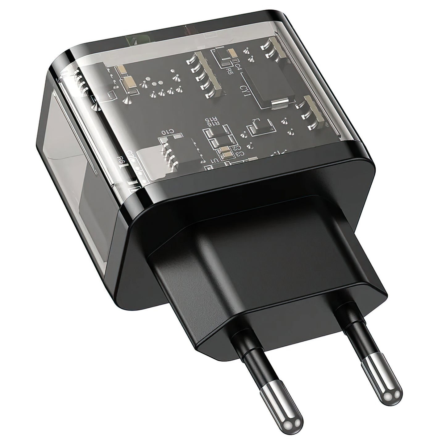 Punjač mreže HOCO N34, 20W, 3A, 1 x USB-A - 1 x USB-C, Transparent