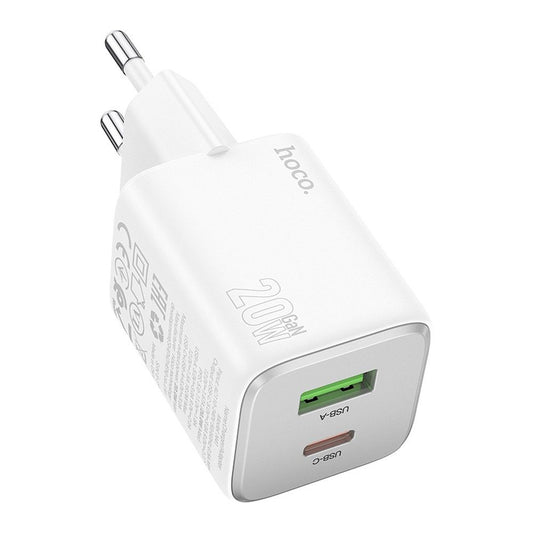 Punjač za mrežu HOCO N41, 20W, 3A, 1 x USB-A - 1 x USB-C, Bijeli