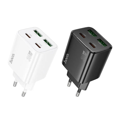 Punjač za mrežu HOCO N56, 30W, 3A, 2 x USB-A - 2 x USB-C, Crni