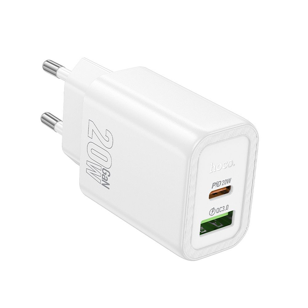 Mrežni punjač HOCO N61, 20W, 3A, 1 x USB-A - 1 x USB-C, Bijeli