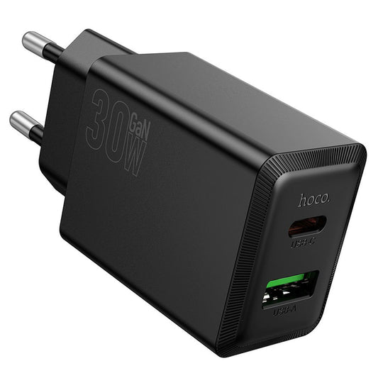 Punjač za mrežu HOCO N71, 30W, 3A, 1 x USB-A - 1 x USB-C, Crni