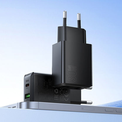 Punjač za mrežu HOCO N71, 30W, 3A, 1 x USB-A - 1 x USB-C, Crni
