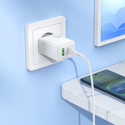 Punjač za mrežu HOCO N71, 30W, 3A, 1 x USB-A - 1 x USB-C, Bijeli