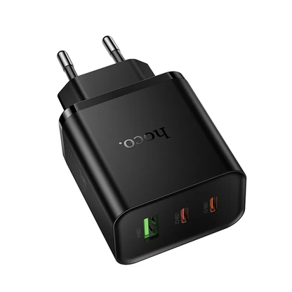 Punjač za mrežu HOCO N75, 65W, 3A, 1 x USB-A - 2 x USB-C, Crni