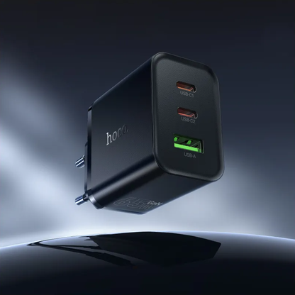Punjač za mrežu HOCO N75, 65W, 3A, 1 x USB-A - 2 x USB-C, Crni